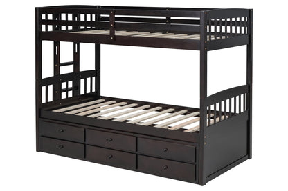 Twin/Twin Bunkbed w Trundle + 3 Drawers