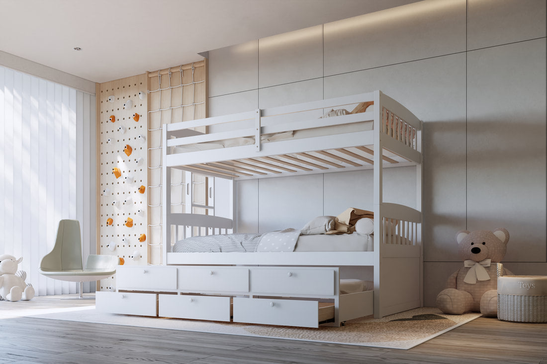 Twin/Twin Bunkbed w Trundle + 3 Drawers