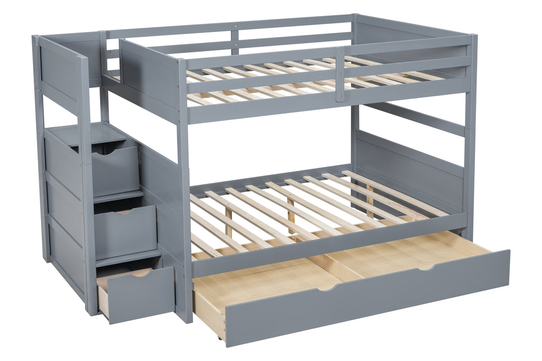 Full/Full Bunk Bed With Twin Trundle + Staircase Storage